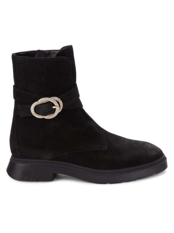 Stuart Weitzman Crystal Buckle Suede Ankle Boots